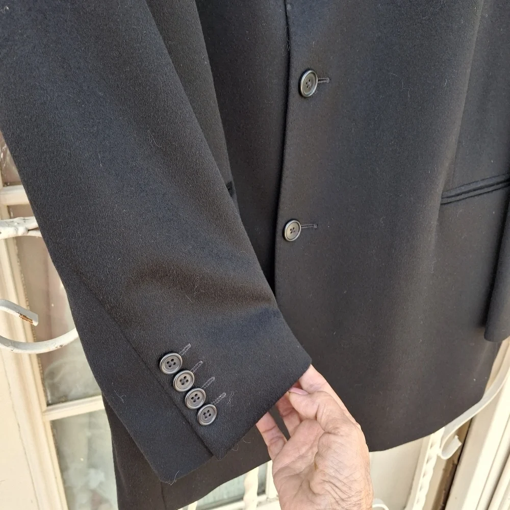 Hathaway Platinum Cashmere Black Suit Blazer Sportcoat Italy   Men Size 44L